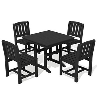 HDPE Patio Dining Set 35.8" Square Dining Table Set with 4 Armless Chairs (19.7"x21.3")