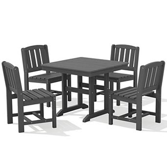 HDPE Patio Dining Set 35.8" Square Dining Table Set with 4 Armless Chairs (19.7"x21.3")