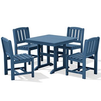 HDPE Patio Dining Set 35.8" Square Dining Table Set with 4 Armless Chairs (19.7"x21.3")