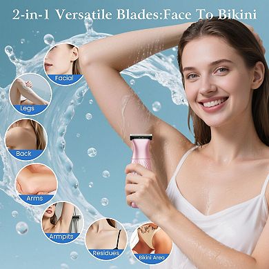 Lila by Akunbem 2-in-1 Bikini Trimmer & Shaver - Adjustable Magnetic Blades, Rechargeable