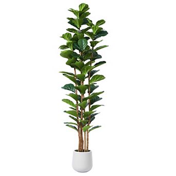 7-ft. Artificial Fiddle Leaf Fig Tree in Planter, Fake Tree with Wood Trunk for Indoor Home Decor