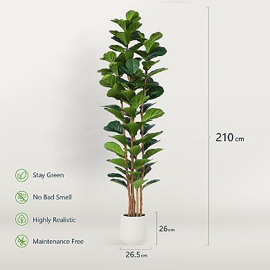 7-ft. Artificial Fiddle Leaf Fig Tree in Planter, Fake Tree with Wood Trunk for Indoor Home Decor