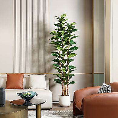 7-ft. Artificial Fiddle Leaf Fig Tree in Planter, Fake Tree with Wood Trunk for Indoor Home Decor
