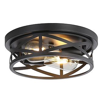 Industrial Farmhouse Flush Mount Ceiling Light Black Metal Cage for Hallway E26 Base 10.63in