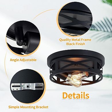Industrial Farmhouse Flush Mount Ceiling Light Black Metal Cage for Hallway E26 Base 10.63in