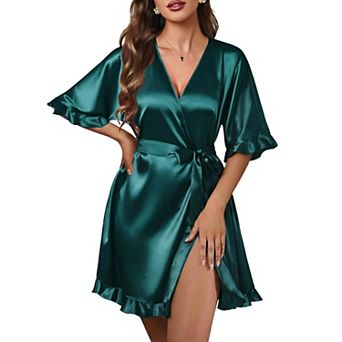 Ekouaer Womens Silk Ruffle Robe Short Satin Kimono Robe Half Sleeve Bathrobe Bridesmaid Wedding