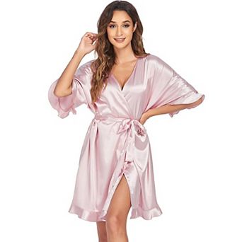 Ekouaer Womens Silk Ruffle Robe Short Satin Kimono Robe Half Sleeve Bathrobe Bridesmaid Wedding