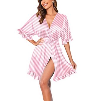 Ekouaer Womens Silk Ruffle Robe Short Satin Kimono Robe Half Sleeve Bathrobe Bridesmaid Wedding