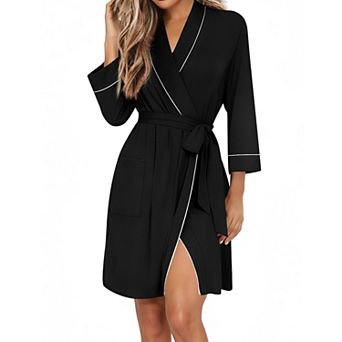 Ekouaer Women Robes Shawl Collar Bathrobe Short Kimono Robe Soft Knit Bathrobes Ladies Sleepwear