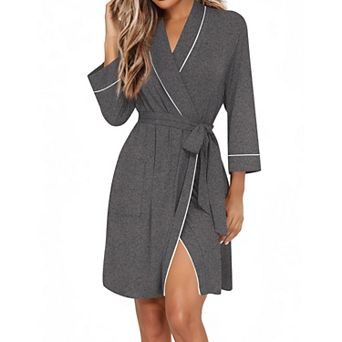 Ekouaer Women Robes Shawl Collar Bathrobe Short Kimono Robe Soft Knit Bathrobes Ladies Sleepwear