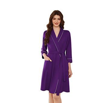 Ekouaer Women Robes Shawl Collar Bathrobe Short Kimono Robe Soft Knit Bathrobes Ladies Sleepwear