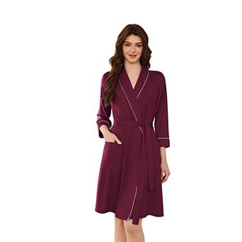 Ekouaer Women Robes Shawl Collar Bathrobe Short Kimono Robe Soft Knit Bathrobes Ladies Sleepwear
