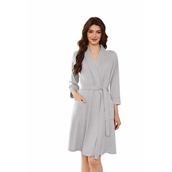 Ekouaer Women Robes Shawl Collar Bathrobe Short Kimono Robe Soft Knit Bathrobes Ladies Sleepwear
