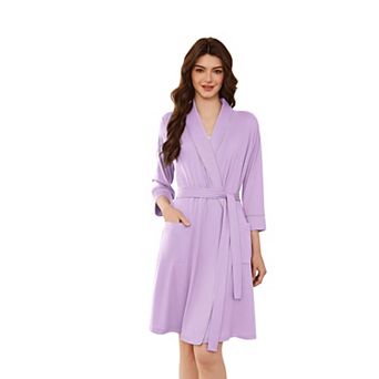 Ekouaer Women Robes Shawl Collar Bathrobe Short Kimono Robe Soft Knit Bathrobes Ladies Sleepwear