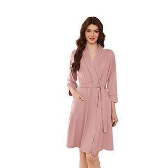 Ekouaer Women Robes Shawl Collar Bathrobe Short Kimono Robe Soft Knit Bathrobes Ladies Sleepwear