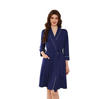 Ekouaer Women Robes Shawl Collar Bathrobe Short Kimono Robe Soft Knit Bathrobes Ladies Sleepwear