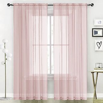 Kate Aurora Hotel Lux 2 pc Rose Pink Rod Pocket Sheer Curtain Panels