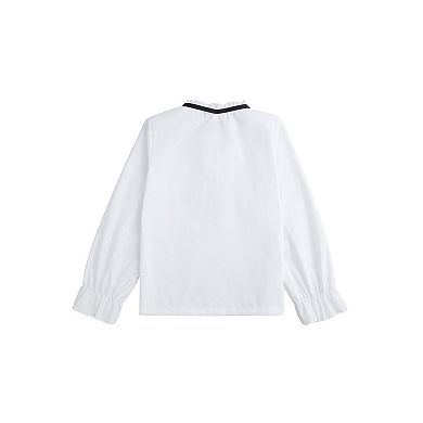 Girls' 2-Piece Long Sleeve White Shirt and Pleated Skirt School Set