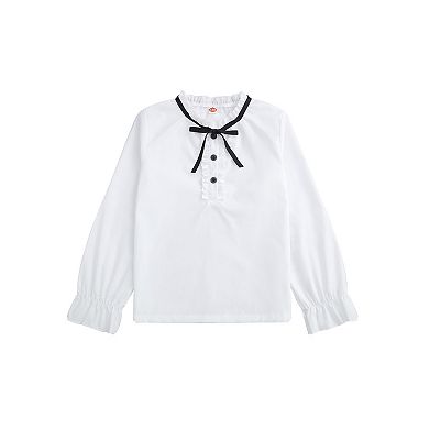 Girls' 2-Piece Long Sleeve White Shirt and Pleated Skirt School Set