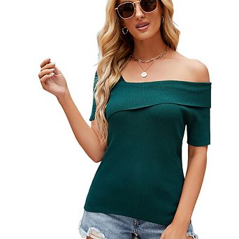 Womens Summer Off The Shoulder Sweaters Going Out Knit Pullover Lightweight Asymmetrical Tops