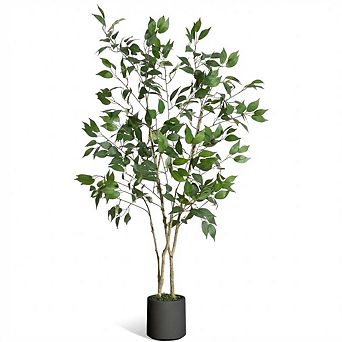 Artificial Ficus Tree Faux Silk Plant with Planter for Modern Living Room Home Office Indoor