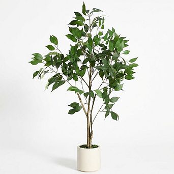 Artificial Ficus Tree Faux Silk Plant with Planter for Modern Living Room Home Office Indoor