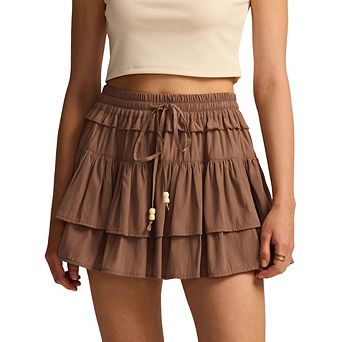 Women High Waist Drawstring Tiered Cake Skort Elastic Waist Lined Anti-Glare Daily Casual Skirt