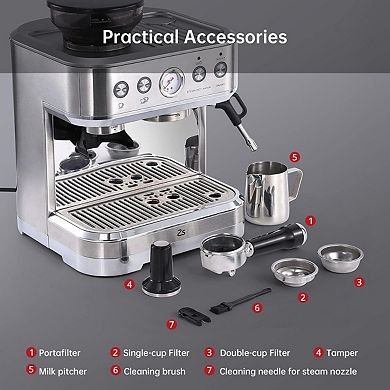 15 Bar Semi-Automatic Espresso Machine with Built-in Grinder