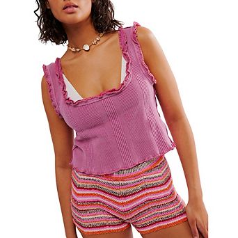 Cute Going Out Tops Trendy Summer Crop Tank Top Square Neck Sleeveless Wide Straps Knit Camisole