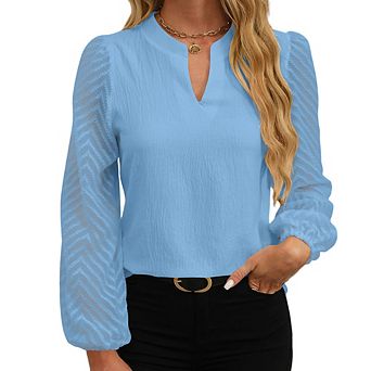 Women's Simple V-Neck Long Sleeve Top Fashion Lace Splice Chiffon Top Casual Daily Versatile Top