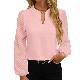 Women's Simple V-Neck Long Sleeve Top Fashion Lace Splice Chiffon Top Casual Daily Versatile Top