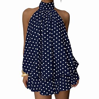 Women's Y2k Summer Halter Dress Tie Open Back Sleeveless Ruffle Hem Bubble Going Out Mini Dresses