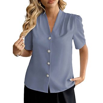 Blouses for Women Dressy Casual Summer Short Sleeve Button Down Shirts Business Work Tops
