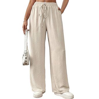 Women's Summer Palazzo Pants Flowy Wide Leg Beach Trousers Casual Daily Lounge Pants
