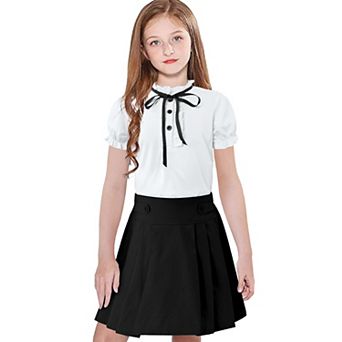 Girls' 2 pc Short Sleeve White Shirt and Pleated Skirt Set