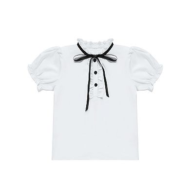 Girls' 2-Piece Short Sleeve White Shirt and Pleated Skirt Set