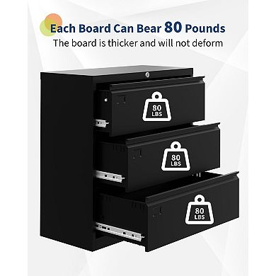 3 Drawer Lateral File Cabinet with Lock, Heavy Duty Steel Office Storage for Letter/Legal/A4