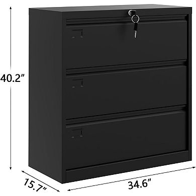 3 Drawer Lateral File Cabinet with Lock, Heavy Duty Steel Office Storage for Letter/Legal/A4