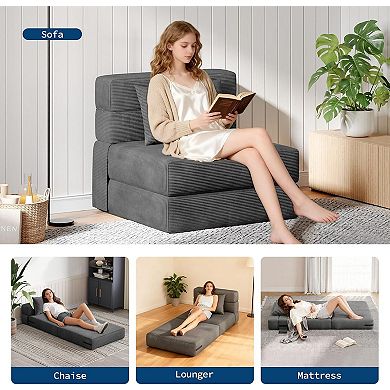 4-in-1 Folding Sofa Bed & Chair Bed - Convertible Sleeper, Fold Out Loveseat Sofa Couch with Pillow