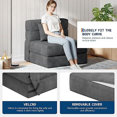 4-in-1 Folding Sofa Bed & Chair Bed - Convertible Sleeper, Fold Out Loveseat Sofa Couch with Pillow