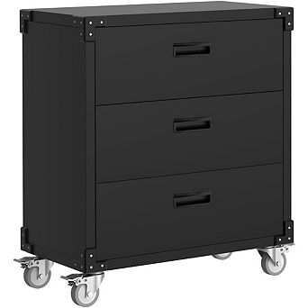 3 Drawers Metal Tool Cabinet with Wheels, Black Garage Storage Cabinets