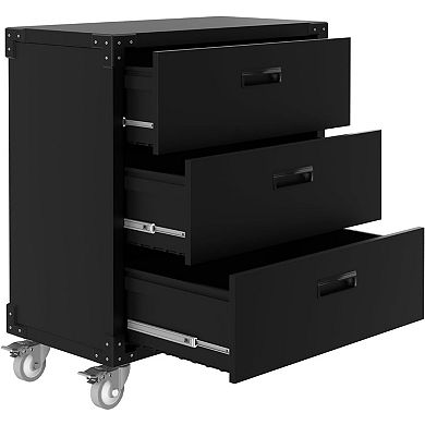 3 Drawers Metal Tool Cabinet with Wheels, Black Garage Storage Cabinets