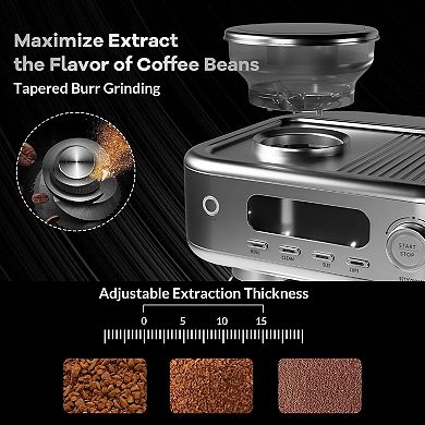 15 Bar Espresso Machine with Built-in Conical Burr Grinder & Milk Frother