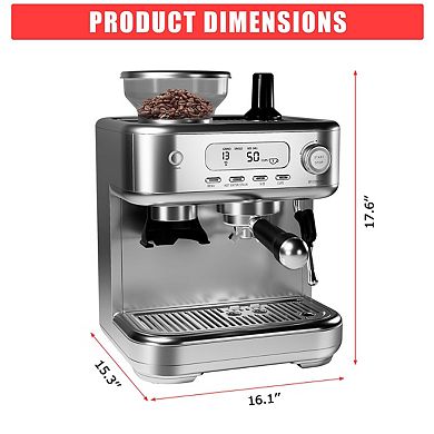 15 Bar Espresso Machine with Built-in Conical Burr Grinder & Milk Frother