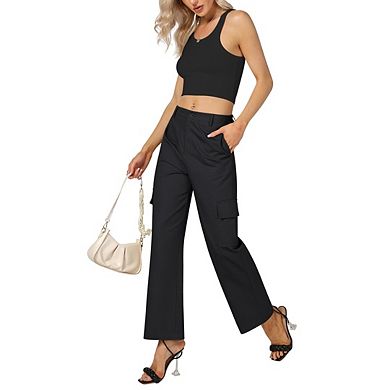 Women's High-Waist Cargo Pants Lightweight Stretch Wide-Leg for Hiking & Casual