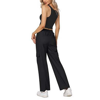 Women's High-Waist Cargo Pants Lightweight Stretch Wide-Leg for Hiking & Casual