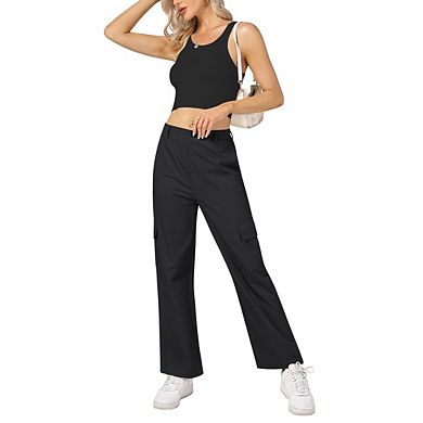 Women's High-Waist Cargo Pants Lightweight Stretch Wide-Leg for Hiking & Casual