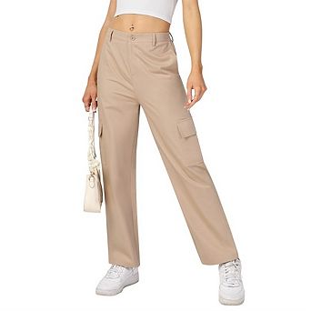 Women's High-Waist Cargo Pants Lightweight Stretch Wide-Leg for Hiking & Casual