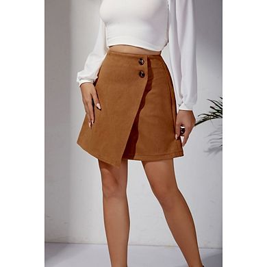 Women's High Waist A Line Suede Irregular Zipper Button Mini Skirt Casual Chic
