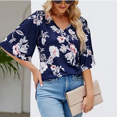 Women's Boho 3/4 Sleeve Blouse V Neck Casual Vacation Holiday Tops